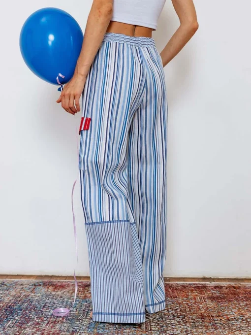 kf S28fe886a2a4942adad83ab954599e5f3V Women Harajuku Striped Pants Elastic Waist Casual Pants Loose Trousers with Pockets Female Y2K Oversized Wide