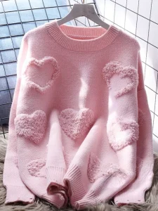 Lazy Style Heart Flocking Sweater – Preppy Autumn/Winter Fashion