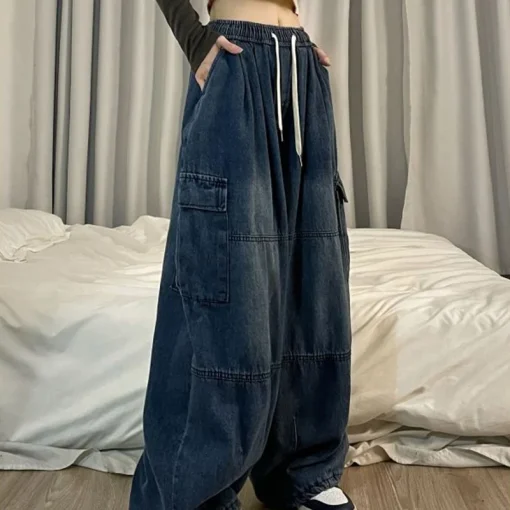 Women's Y2K Vintage Cargo Jeans – Oversized Denim Trousers - Image 3