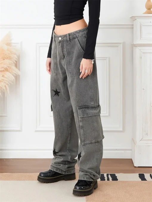 Women Denim Straight Pants Y2K Aesthetic Hip Hop Punk - Image 3