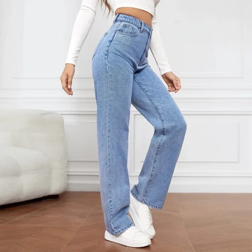 Women's High-Waist Straight Jeans – Vintage Blue 2024 - Image 4