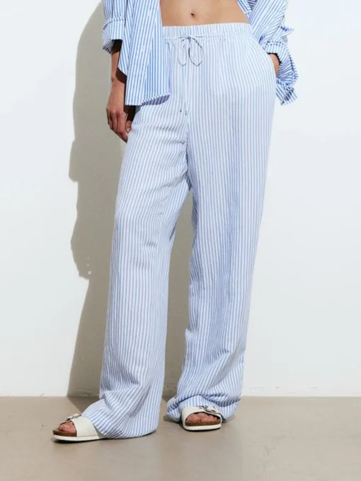 kf S2cb7db89ddc0449d90f62067424d9325Q Women Harajuku Loose Wide Leg Pants Casual Stripe Print Elastic Drawstring Trousers with Pockets Work Office