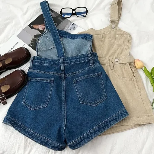 kf S2d35e8cd10dc4484872391be66194faas Casual Jumpsuits Sexy Short Rompers Women Summer Vintage One shoulder Denim Jumpsuit Streetwear A71