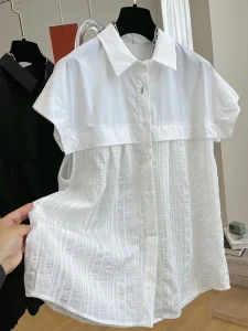 2024 White Blouse for Women – Oversized Casual Korean Summer Shirt