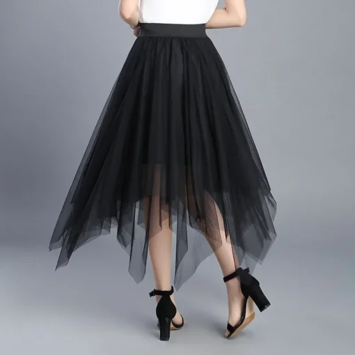 kf S2e7665cf2b254597878268e59bd958f12 Spring Summer Vintage Tulle Skirt Women Elastic High Waist Mesh Skirts Long Pleated Tutu Skirt Female