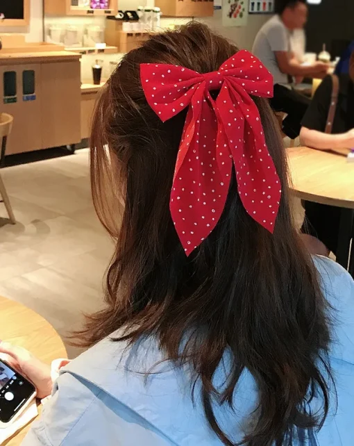 kf S2feaf9c1b9f74e79bbe1a2055d39a60bV Woman Girls New Bowknot Streamer Hairpin Chiffon Ribbon Barrette Bow Back Head Spring Clip Headwear Fashion