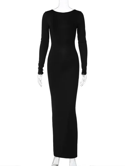 Hugcitar Spring Elegant Long Sleeve Backless Bodycon Maxi Dress – Sexy Pleated Evening Party Dress - Image 6