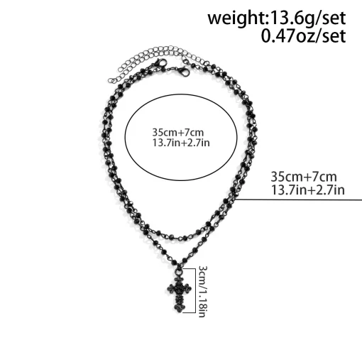 2Pcs/Set Gothic Black Cross Jesus Pendant Choker Necklace for Women | Punk Vintage Metal Beads Chain Neck Jewelry - Image 3