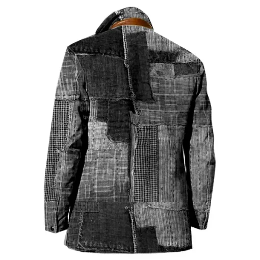 kf S327a6aaf373442d9965698efdf4e012e7 Patchwork Design Men Jacket Vintage Fleece Blazer Double Layer Lapel Leather Collar Medium Length Coats Grid