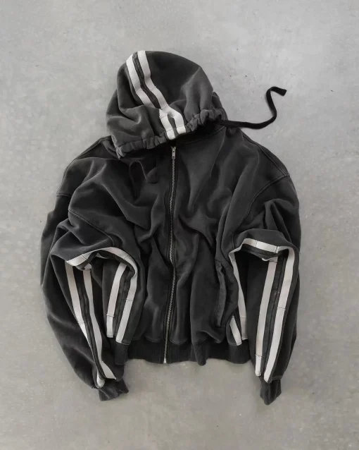 Y2K Zip Up Hoodie Men - Striped Graphic Oversized Streetwear