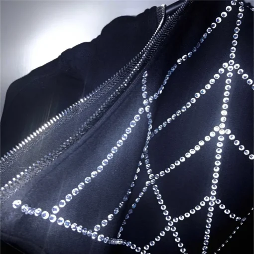 Y2K Rhinestone Cobweb Zip-Up Hoodie – Oversized Grunge Sweatshirt - Image 4