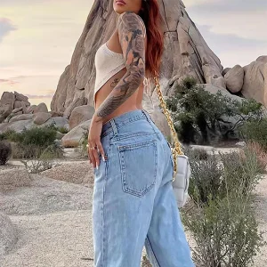 Women’s Vintage Wide Leg High-Waist Baggy Jeans – Casual Loose Fit Streetwear Denim Pants