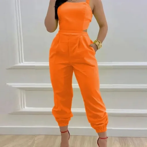 Elegant Sexy Women's Suspender Printed Jumpsuit – High-Waist Casual Romper with Lace-Up Detail - Image 4