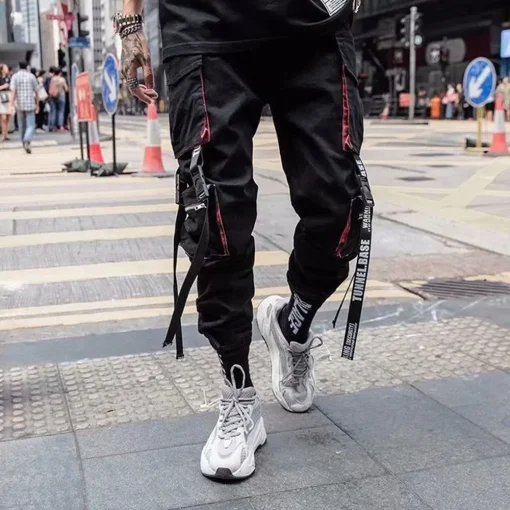 Men's Cargo Joggers – Hip Hop Style Techwear Pants with Hit Color Pockets - Image 4