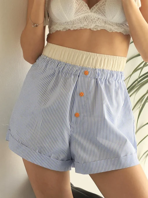 kf S360d8e39d56f4c88b6e747d2b10c094dN Hot Summer Y2k Striped Print Shorts Elastic Waist Shorts Casual Boxers Pants Shorts Boho Women Loose