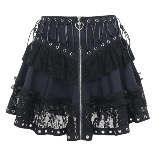 kf S364f93fd8e6a48a6a08e96dfe90564c8Y Gothic Skater Punk Vintage High Wasit Skirt Women s Zipper Front Japanese Style Kawaii Black Harajuku