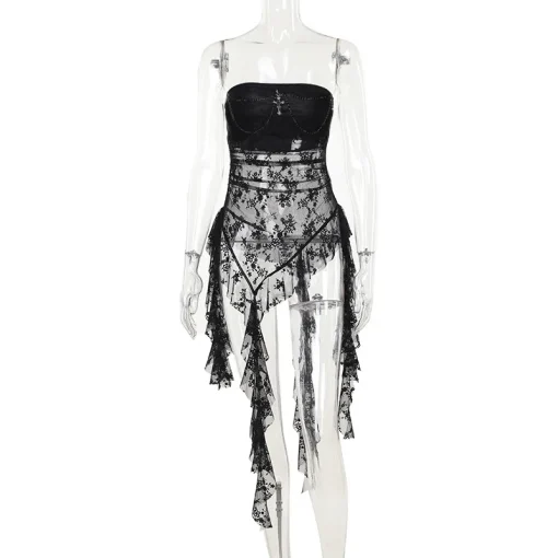 kf S383e86c02765496581e3704710bbbdcb5 Gothic Lace Stitching Tube Tops Women s Sexy Harajuku Sleeveless Strapless Y2K Tops Rave Dance Cami