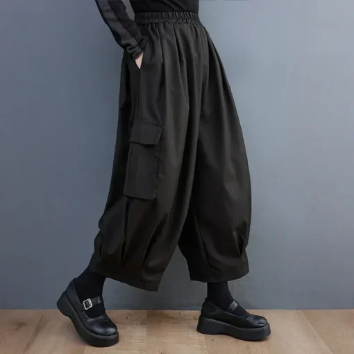 kf S3a8ef9eab5c947608f4ba5013017773ap Spring Summer New Black Vintage High Elastic Waist Oversized Cargo Pants Women Loose Casual Pocket Fashion