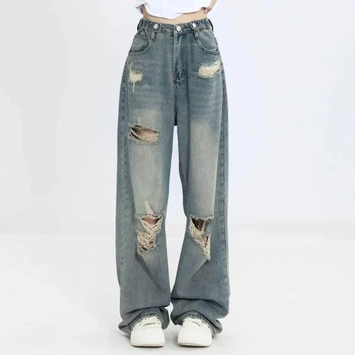 Women's Retro Y2K Wide Leg High-Waist Straight Jeans - Loose Slimming Street Style Denim Pants - Image 6