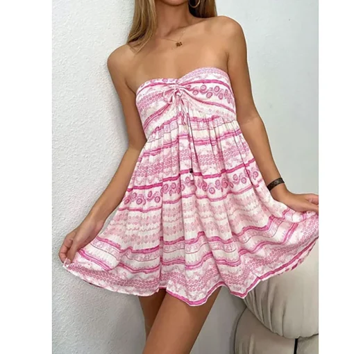 kf S3dff3ebb5fbd41e08f54226aabd3bec4N Bohemian Mini Dress Summer Fashion Streetwear Clothing Sleeveless Wrap Around Dress Sweet Printing Loose Ladies Mini