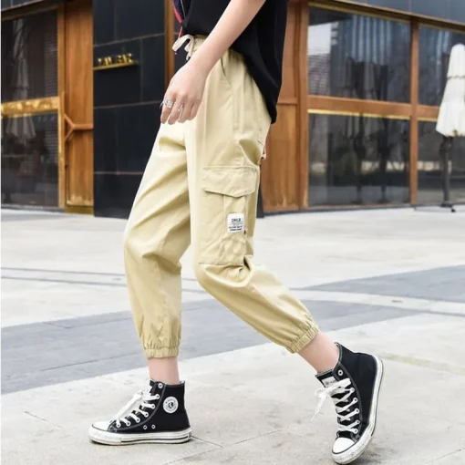 kf S3f2858e1a67940759408cdf5c781b978M Cropped Harem Trousers for Women High Waist Women s Summer Y2k Cargo Pants Hot Casual Black