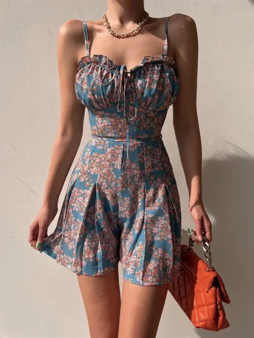 kf S3f8b07d528d942a6b25e0f3d6d889c2dn Casual Summer Jumpsuits Sexy Women Rompers Beach Bohemian Fashion Flower Print Sexy Bow V Neck Sleeveless