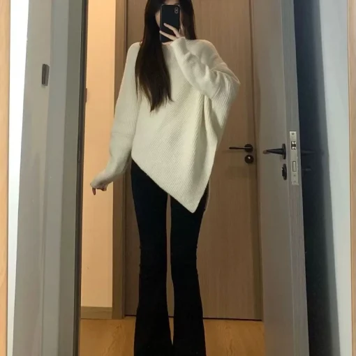 Autumn & Winter Korean Fashion Women’s Sweater | Turtleneck Loose Batwing Sleeve Pullover | Chic Solid Knit Top for Casual Wear - Image 4