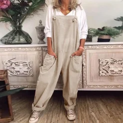 kf S410f95fd5be04273b118e743e376731e5 Solid Color Women Loose Knot Tie Cotton Linen Jumpsuit Sleeveless Harem Overalls Jumpsuits Body Vintage Pants