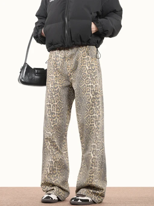 Women’s Leopard Print High Waist Wide Leg Jeans – Y2K Retro Streetwear, Loose Fit - Image 2