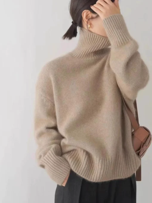 2024 Autumn and Winter New Thick Cashmere Sweater Women High Neck Pullover Sweater Warm Loose Knitted Base Sweater Jacket Tops - Image 4