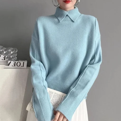 Autumn Long Sleeve Women's Sweater Pullover – Loose-Fitting Knitwear | Solid Color Casual Knit Sweater for Fall & Winter 2025