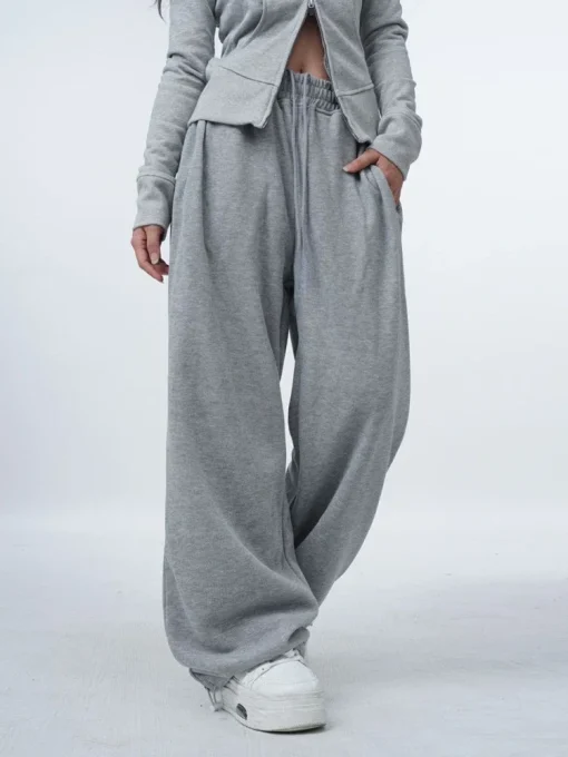 HOUZHOU Y2K Gray Sports Sweatpants – Oversized High Waist Joggers, Harajuku Style, Loose Fit for Women