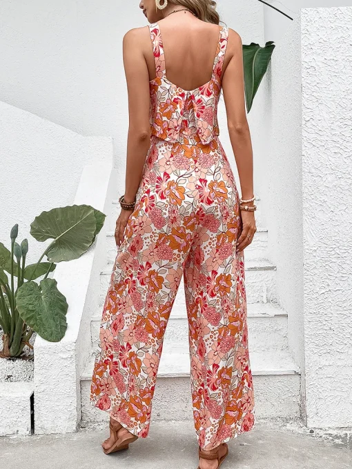 kf S46066573ef7a4d28ad3b50a995b83614f Elegant Long Jumpsuit Women Sexy Backless Wide Leg Jumpsuits Casual Sleeveless Floral Rompers Summer Clothes For