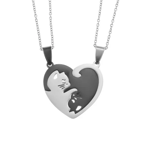 kf S46c31b2411254782a48d02940f04b83cj Hot Hug Love Pet Cat Pairing Couple Necklace Fashion Stainless Steel Men Women Best Friend Bff