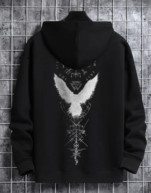 kf S47122582f4b047e3869707d3504bafae4 Harajuku Vintage Hoodies For Men Clothing Spell Raven Totem Printing Long Sleeve Men Sweatshirt Casual Hooded