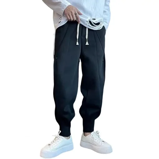 2023 Brand Men's Casual Sports Pants Fashion Bind feet Button Outdoors Men Elastic Zipper Bunched Foot Trousers - Image 4