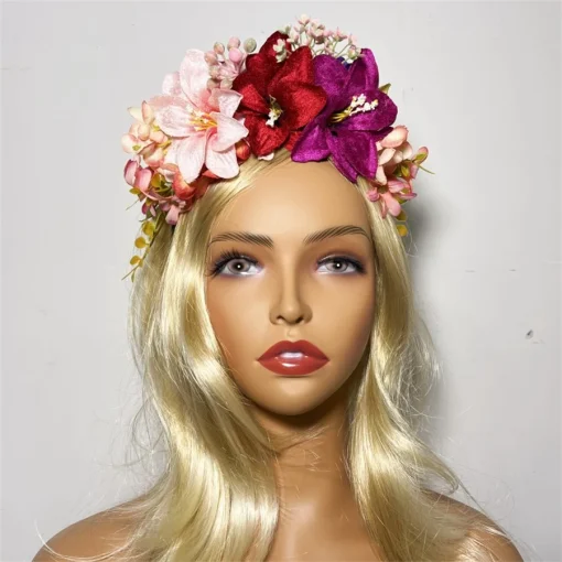 kf S48d308b1376e4016a6504b24cad23579F New Fashion Women Wedding Headband Girls Boho Flowers Headwear Children Hair Bands Hair Accessories Bride Wreath