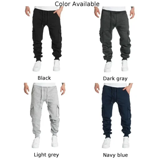 Men's Loose Overalls Joggers – Winter Workout Cargo Pants, Sweatpants with Multi Pockets, Active Sports Trousers, Casual Drawstring Pants - Image 2