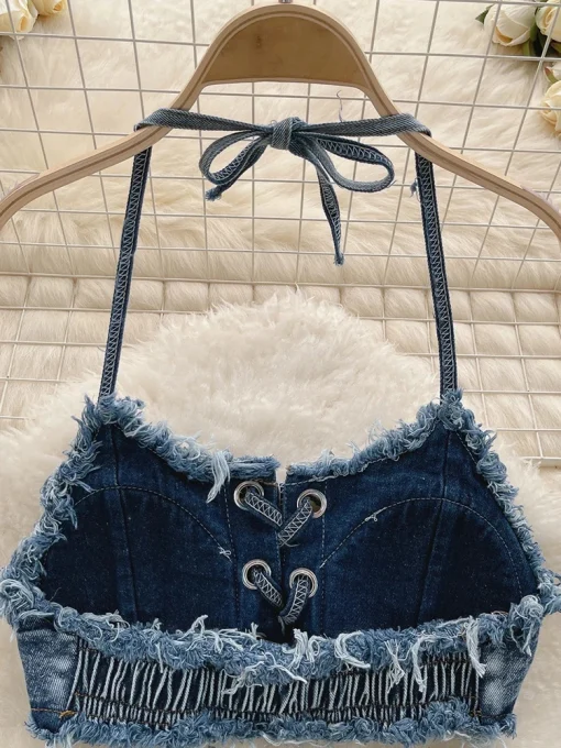 OIINAA Sexy Denim Bikini Set for Women – Lace-Up Drawstring Summer Beachwear, Vintage Two-Piece Swimsuit - Image 5