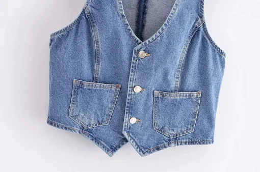 Fashion Button Denim Waistcoat Women Casual Sleeveless Jacket Chic - Image 5