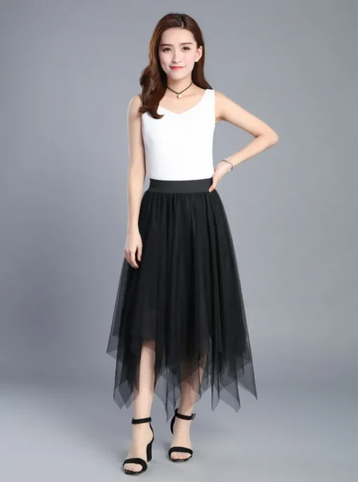 kf S4c125a8908fa4d0bbe72e87f1d07ff93k Spring Summer Vintage Tulle Skirt Women Elastic High Waist Mesh Skirts Long Pleated Tutu Skirt Female