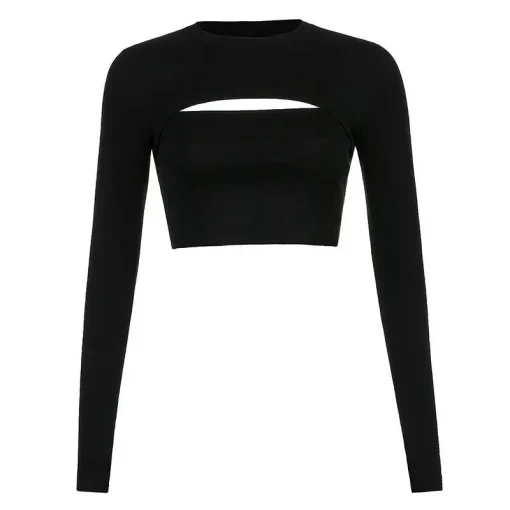 2024 Women's Slim Fit O-Neck Long Sleeve Crop T-shirt - Image 6