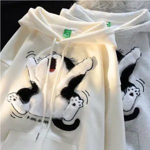 Japanese Kawaii Cat Embroidery Hoodie