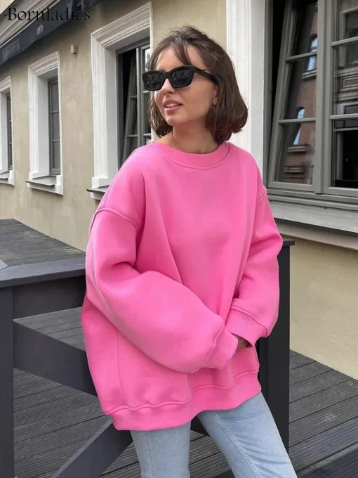 kf S4e2db831f857485d94887a703d357a73s Bornladies Oversized Hoodies Sweatshirts for Women Autumn Winter Thick Warm Fleece Sweatshirt Girls Streetwear Loose Pullovers