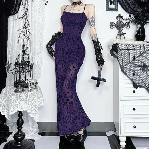 kf S4e69a974fb294b36847e175a4bcd7b59R Vintage Elegant Purple Flocking Dress Women Dark Gothic Aesthetic Strapless Bodycon Dress Sexy Evening Party Dress