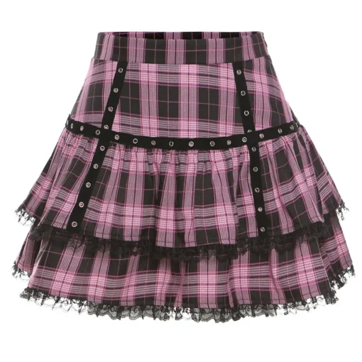 kf S4ea6488a7a414a5c852f86a2883c78488 Lolita Cake Mini Skirts Gothic Japanese Harajuku Girls Purple Pink Plaid Pleated Skirt Punk Sweet Lace