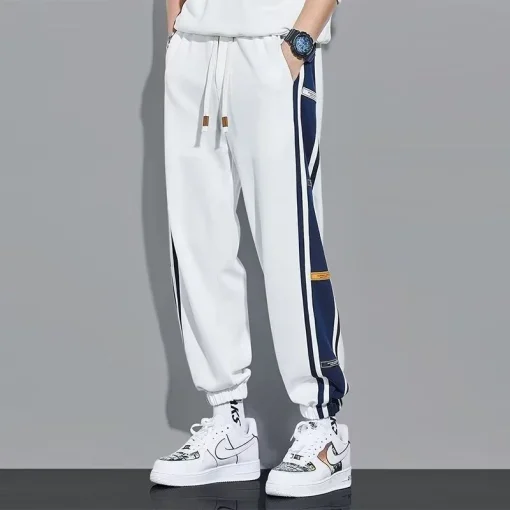 Autumn Patchwork Casual Straight Pants for Men – Korean Streetwear Joggers, Baggy Sweatpants for Gym & Daily Wear - Image 3