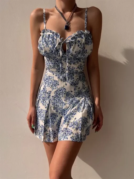 kf S51945d17a64c466fa8cdc8fd4112cc5dg Casual Summer Jumpsuits Sexy Women Rompers Beach Bohemian Fashion Flower Print Sexy Bow V Neck Sleeveless