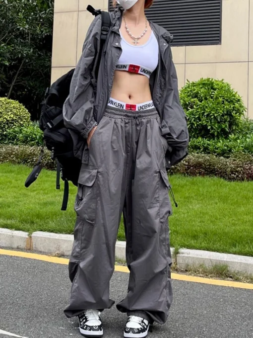 kf S51cd6a0bfeb04e018ff964b534af98f8U Y2K Parachute Black Pants Women Hippie Streetwear Oversize Pockets Cargo Trousers Harajuku Wide Leg Baggy Sweatpants