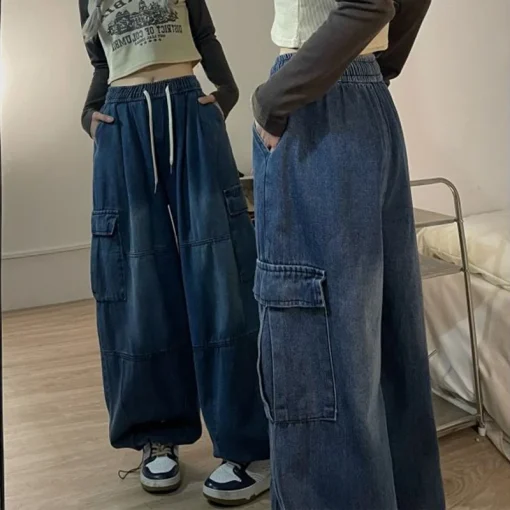 Women's Y2K Vintage Cargo Jeans – Oversized Denim Trousers - Image 2